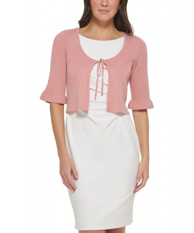 Women's Tie-Front Ruffled-Sleeve Shrug Sweater Rouge Blush $32.43 Sweaters