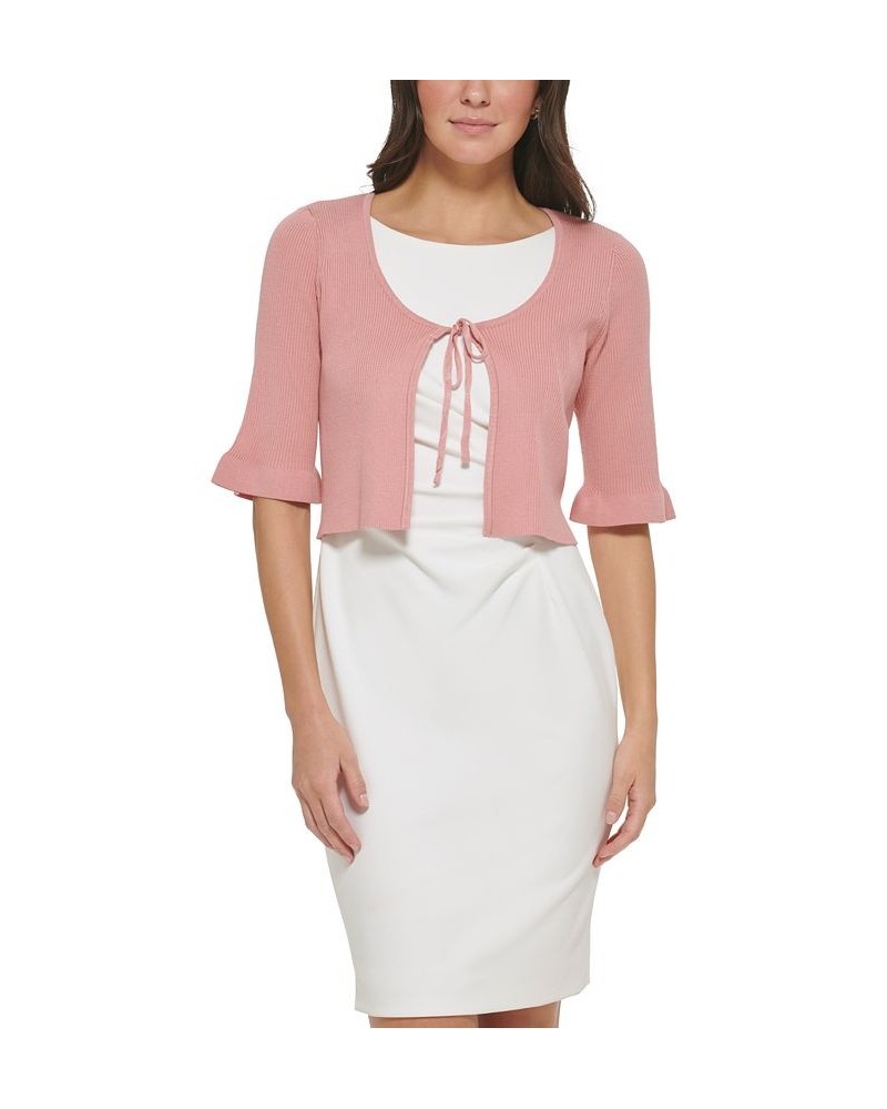 Women's Tie-Front Ruffled-Sleeve Shrug Sweater Rouge Blush $32.43 Sweaters