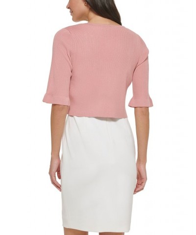 Women's Tie-Front Ruffled-Sleeve Shrug Sweater Rouge Blush $32.43 Sweaters