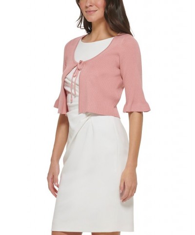 Women's Tie-Front Ruffled-Sleeve Shrug Sweater Rouge Blush $32.43 Sweaters