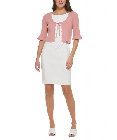 Women's Tie-Front Ruffled-Sleeve Shrug Sweater Rouge Blush $32.43 Sweaters