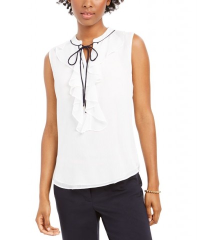 Women’s Ruffle-Front Woven Top Ivory/midnight $28.98 Tops