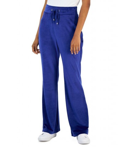 Women's Velour High-Rise Flare-Leg Pants Sapphire Crush $18.66 Pants