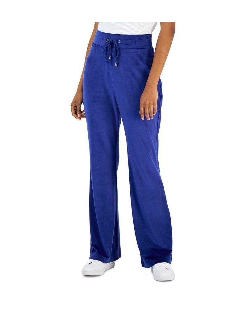 Women's Velour High-Rise Flare-Leg Pants Sapphire Crush $18.66 Pants