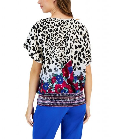 Women's Leopard-Print Banded-Hem Top Neo Natural Combo $18.44 Tops