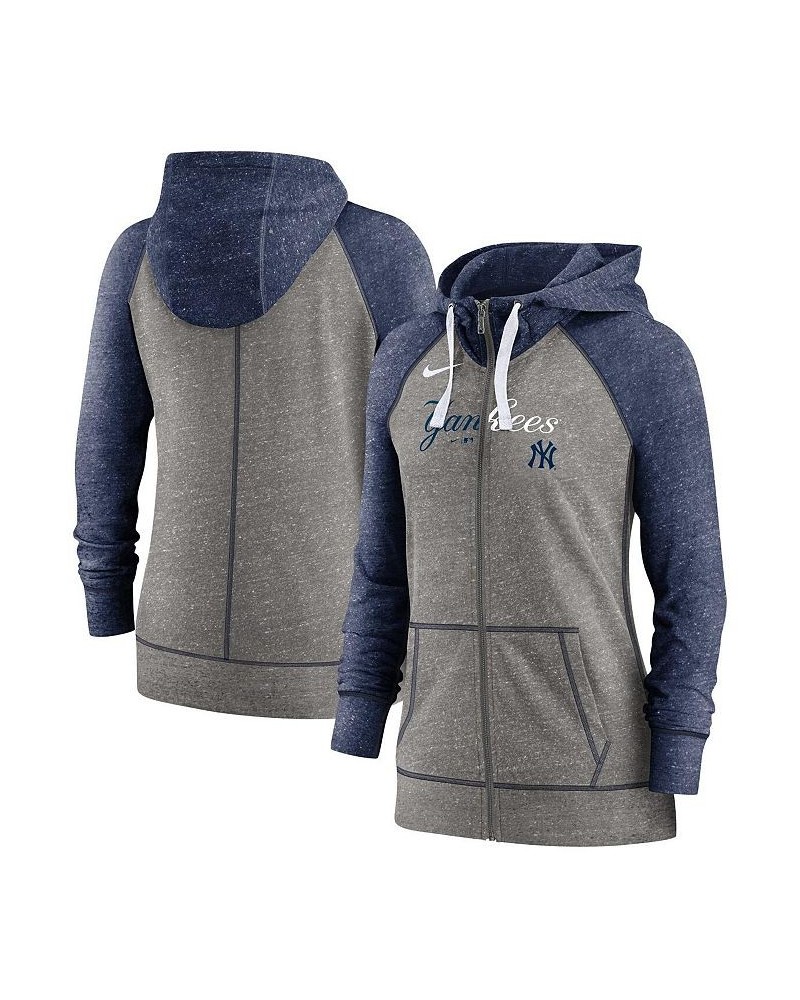 Women's New York Yankees Split Wordmark Gym Vintage-Like Raglan Slub Full-Zip Hoodie Gray $45.89 Sweatshirts