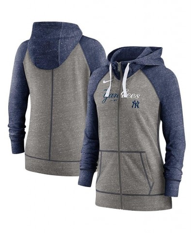 Women's New York Yankees Split Wordmark Gym Vintage-Like Raglan Slub Full-Zip Hoodie Gray $45.89 Sweatshirts