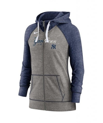 Women's New York Yankees Split Wordmark Gym Vintage-Like Raglan Slub Full-Zip Hoodie Gray $45.89 Sweatshirts