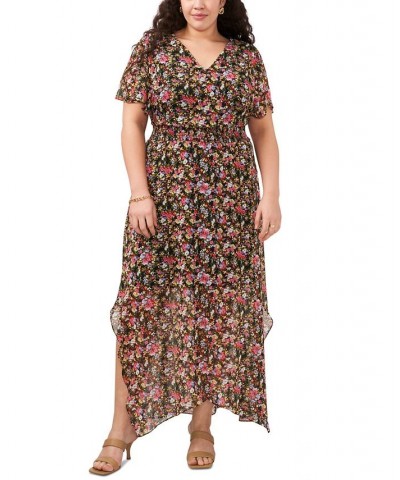 Plus Size Chiffon Flutter-Sleeve Floral Maxi Dress Fuchsia/Purple/Gold $43.60 Dresses