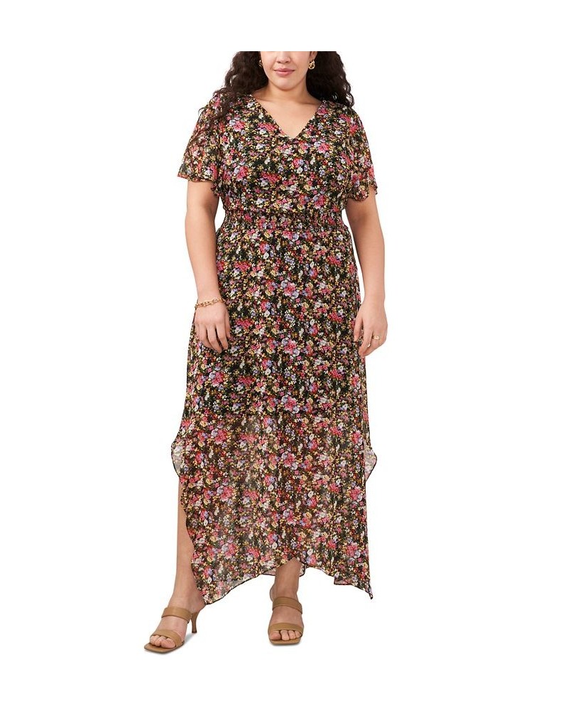 Plus Size Chiffon Flutter-Sleeve Floral Maxi Dress Fuchsia/Purple/Gold $43.60 Dresses