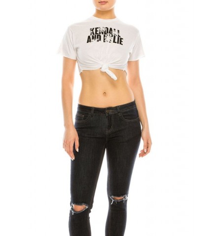 Crew Neck Tied Up Crop Top Tee White $15.81 Tops