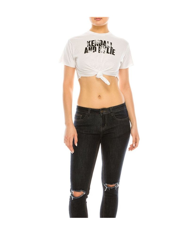 Crew Neck Tied Up Crop Top Tee White $15.81 Tops