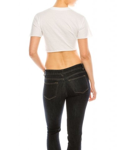 Crew Neck Tied Up Crop Top Tee White $15.81 Tops