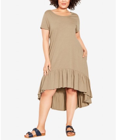 Plus Size Ella Ruffle Plain Dress Mocha $20.79 Dresses