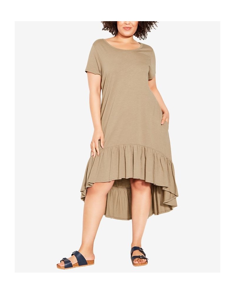 Plus Size Ella Ruffle Plain Dress Mocha $20.79 Dresses