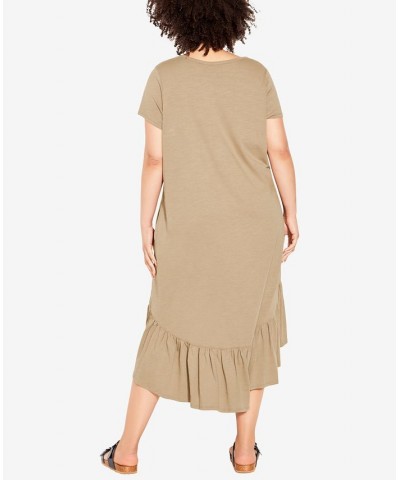 Plus Size Ella Ruffle Plain Dress Mocha $20.79 Dresses