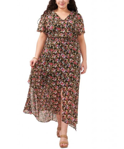 Plus Size Chiffon Flutter-Sleeve Floral Maxi Dress Fuchsia/Purple/Gold $43.60 Dresses