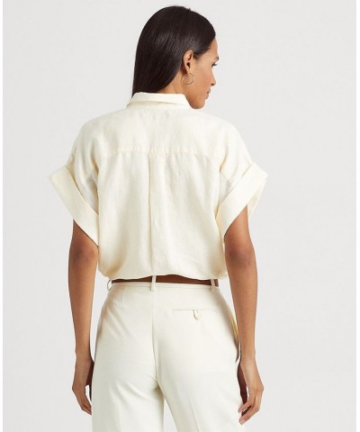 Women's Eyelet-Embroidered Linen Shirt Mascarpone Cream $51.15 Tops