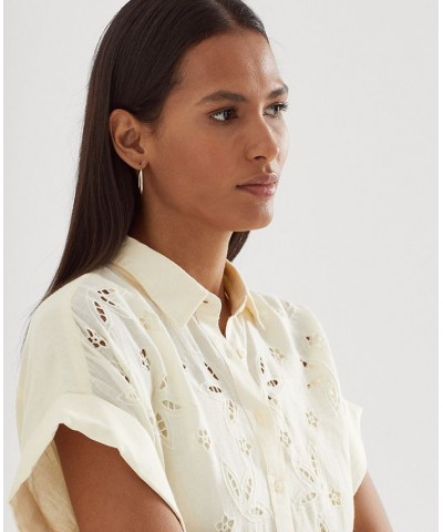 Women's Eyelet-Embroidered Linen Shirt Mascarpone Cream $51.15 Tops