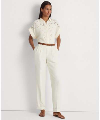 Women's Eyelet-Embroidered Linen Shirt Mascarpone Cream $51.15 Tops