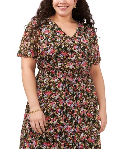 Plus Size Chiffon Flutter-Sleeve Floral Maxi Dress Fuchsia/Purple/Gold $43.60 Dresses