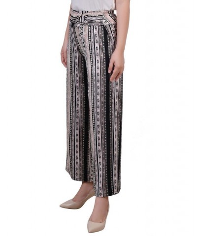 Petite Cropped Pull On Pants with Sash Black, Denim Stripe $15.36 Pants