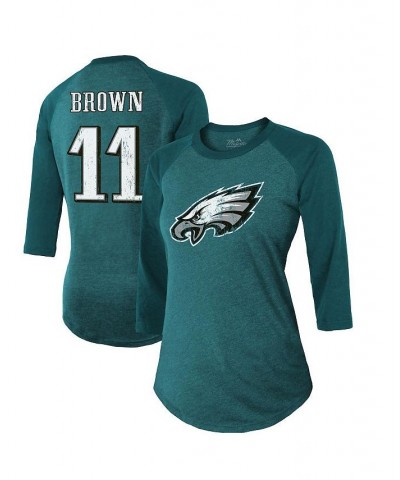 Women's Threads A.J. Brown Midnight Green Philadelphia Eagles Name & Number Raglan 3/4 Sleeve T-shirt Green $30.00 Tops