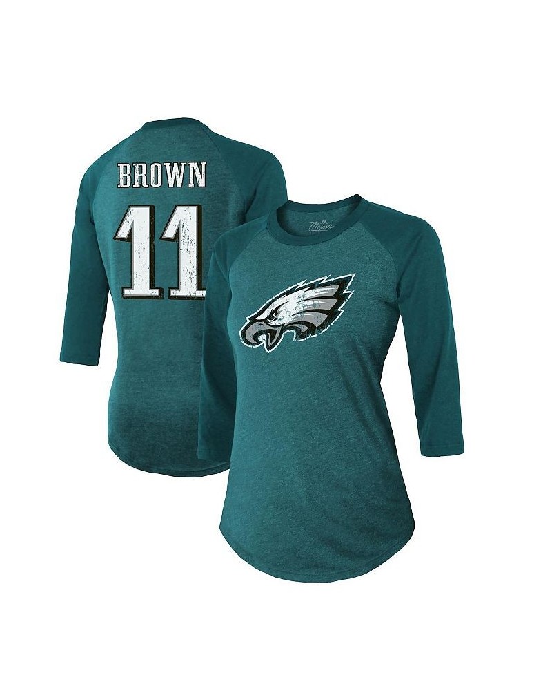 Women's Threads A.J. Brown Midnight Green Philadelphia Eagles Name & Number Raglan 3/4 Sleeve T-shirt Green $30.00 Tops