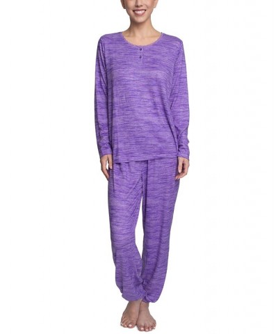 Plus Size Relaxed Butter-Knit Henley Pajama Set Purple $24.36 Sleepwear