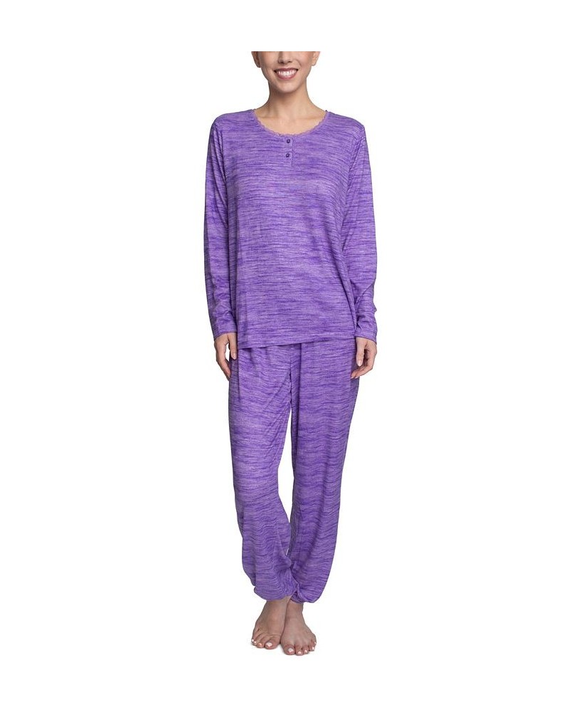 Plus Size Relaxed Butter-Knit Henley Pajama Set Purple $24.36 Sleepwear