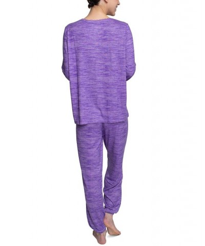 Plus Size Relaxed Butter-Knit Henley Pajama Set Purple $24.36 Sleepwear