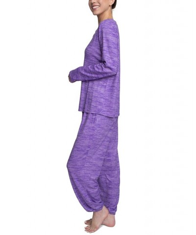 Plus Size Relaxed Butter-Knit Henley Pajama Set Purple $24.36 Sleepwear