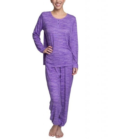 Plus Size Relaxed Butter-Knit Henley Pajama Set Purple $24.36 Sleepwear