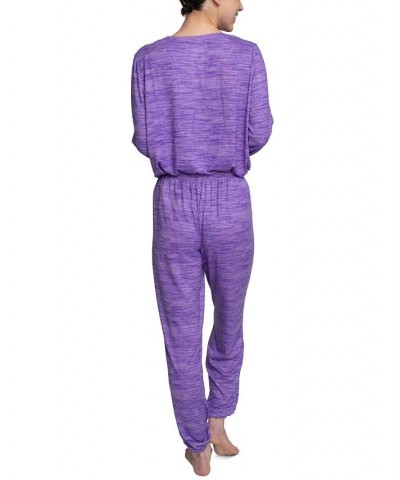 Plus Size Relaxed Butter-Knit Henley Pajama Set Purple $24.36 Sleepwear