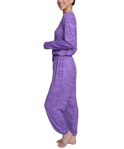 Plus Size Relaxed Butter-Knit Henley Pajama Set Purple $24.36 Sleepwear