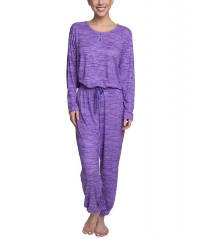 Plus Size Relaxed Butter-Knit Henley Pajama Set Purple $24.36 Sleepwear