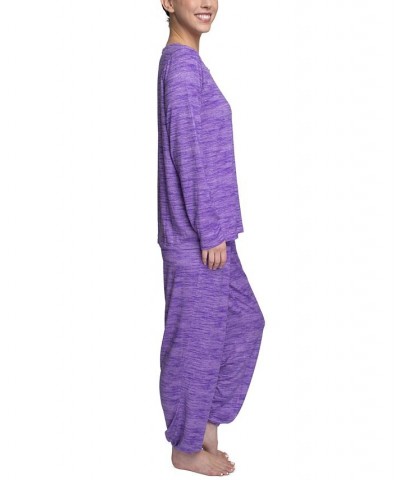 Plus Size Relaxed Butter-Knit Henley Pajama Set Purple $24.36 Sleepwear