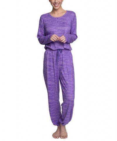 Plus Size Relaxed Butter-Knit Henley Pajama Set Purple $24.36 Sleepwear