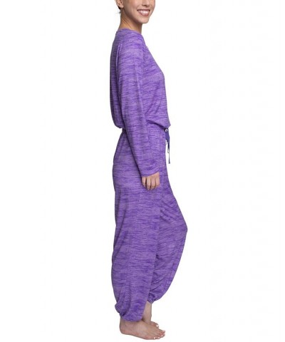 Plus Size Relaxed Butter-Knit Henley Pajama Set Purple $24.36 Sleepwear