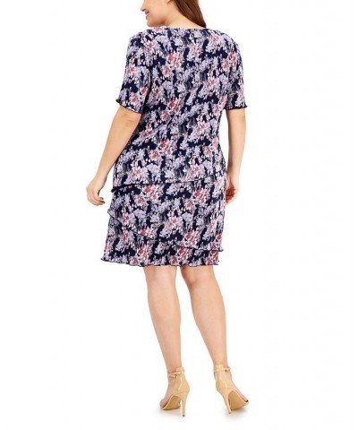 Plus Size Floral-Print Tiered Pleated Sheath Dress Navy/Mauve $22.05 Dresses