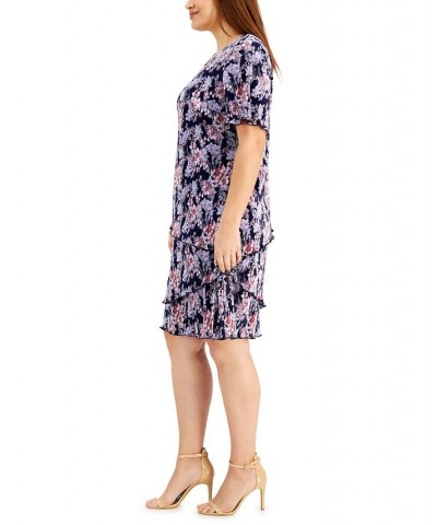 Plus Size Floral-Print Tiered Pleated Sheath Dress Navy/Mauve $22.05 Dresses