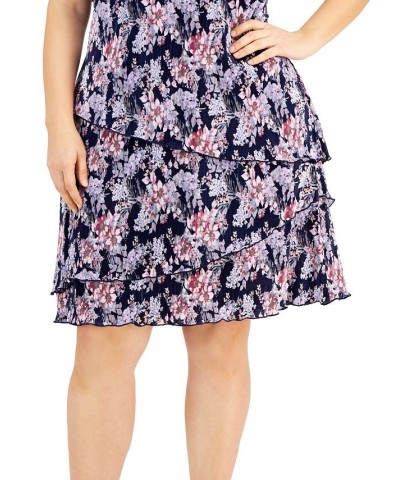 Plus Size Floral-Print Tiered Pleated Sheath Dress Navy/Mauve $22.05 Dresses