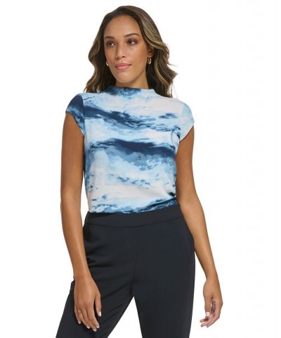 Women's Cloud-Print Cap-Sleeve Top Oceana Multi $17.55 Tops