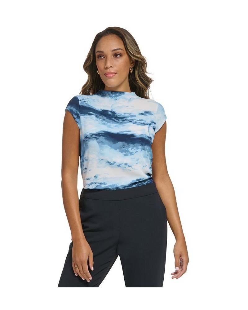 Women's Cloud-Print Cap-Sleeve Top Oceana Multi $17.55 Tops