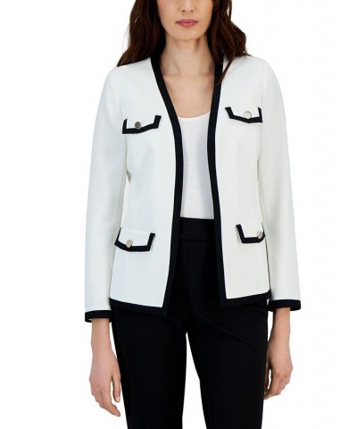 Women's Stretch Crepe Framed Open-Front Jacket Vanilla Ice/Black $37.73 Jackets