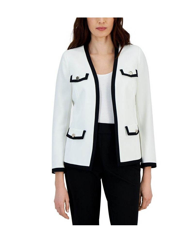 Women's Stretch Crepe Framed Open-Front Jacket Vanilla Ice/Black $37.73 Jackets