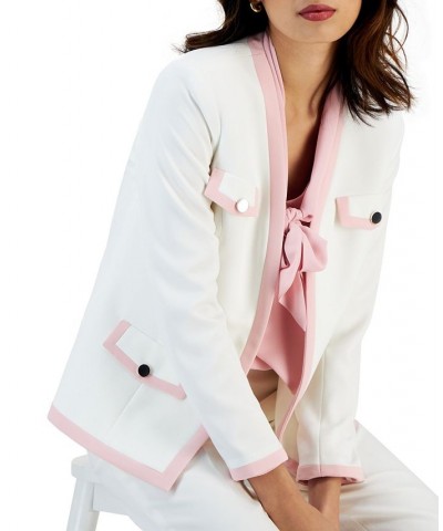 Women's Stretch Crepe Framed Open-Front Jacket Vanilla Ice/Black $37.73 Jackets