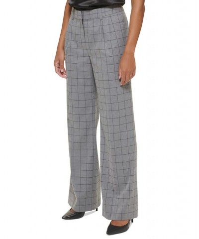 Women's Windowpane Wide-Leg Pants Charcoal/black $37.70 Pants