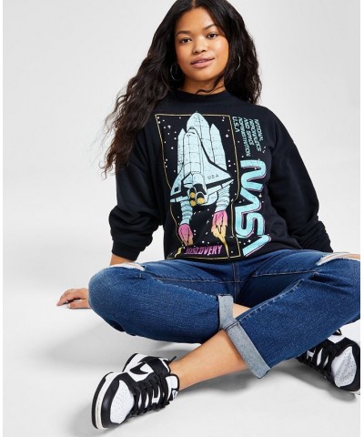 Juniors' NASA-Graphic Oversized Sweatshirt Black $12.60 Tops