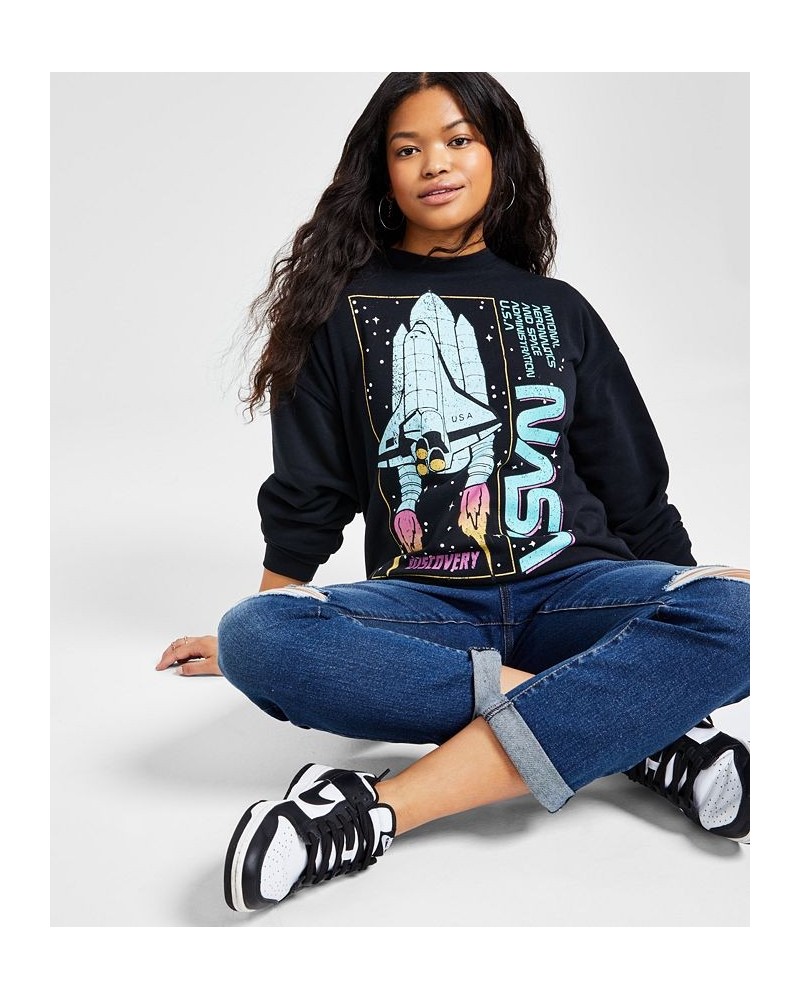 Juniors' NASA-Graphic Oversized Sweatshirt Black $12.60 Tops